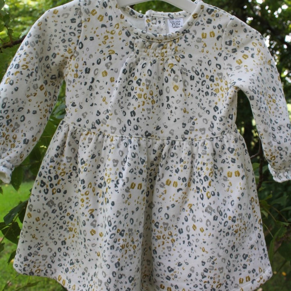 Carter's Jersey Dress Winter Weight Cheetah Print - size 12 mos